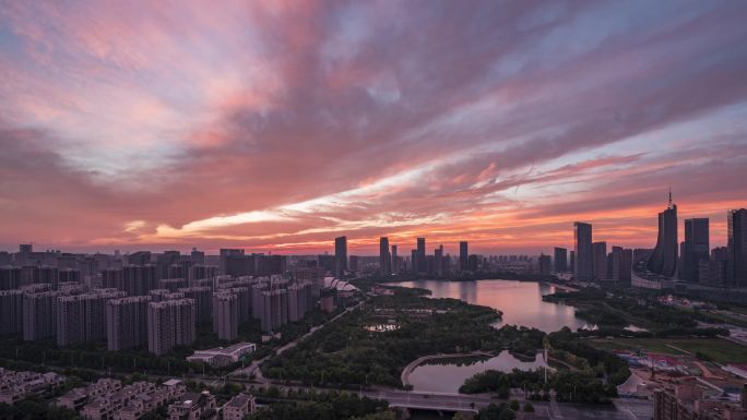 合肥 天鹅湖日出 朝霞4K 独一份 城市