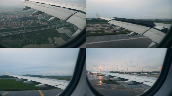阴雨天气飞机降落在机场在跑道滑行4k视频