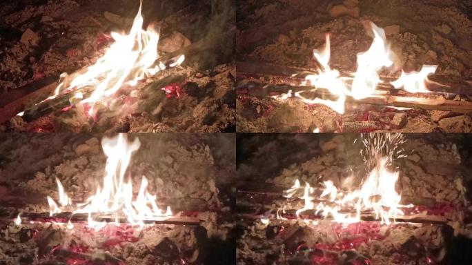火苗-燃烧的木材-取暖