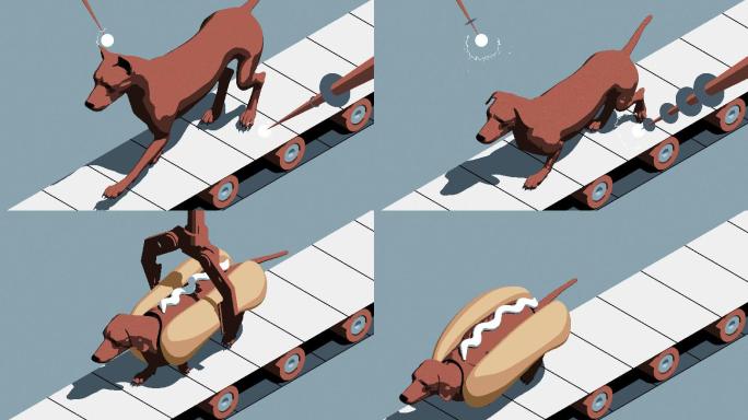 腊肠狗变形3d动画。