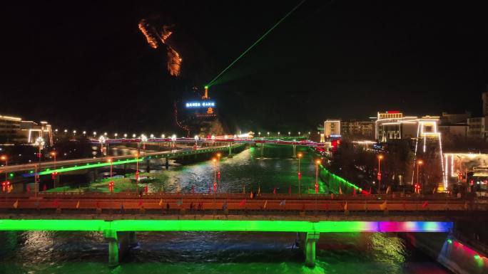 汶川县夜景岷江河穿越红军桥