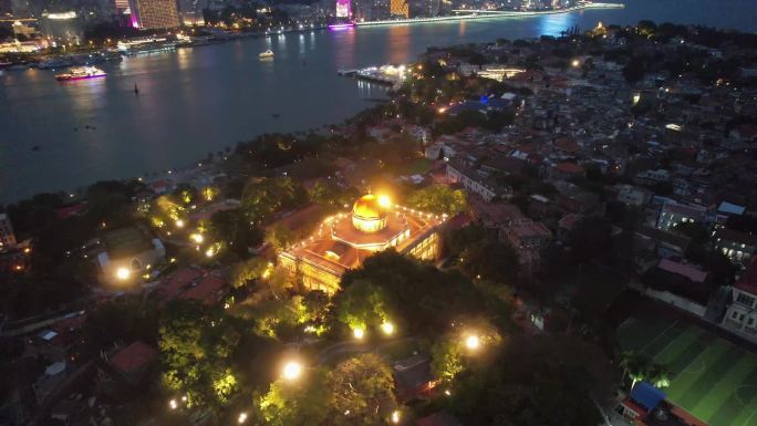 厦门航拍鼓浪屿建筑夜景