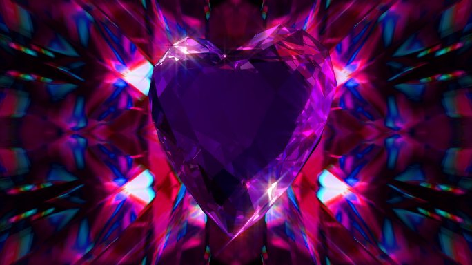 心形抽象现代背景三维动画紫色紫心旋转神秘