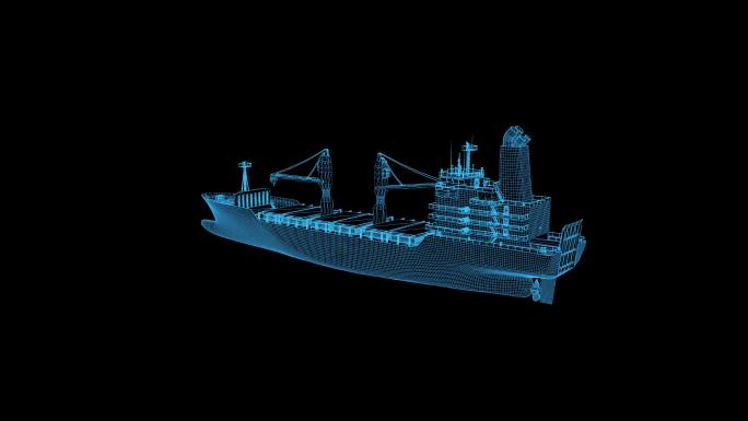 4K蓝色线框全息科技货船动画带通道