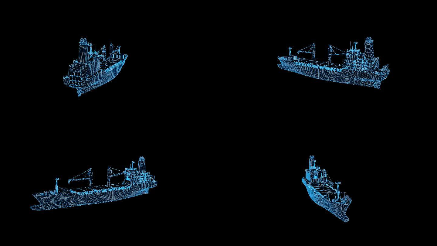 4K蓝色线框全息科技货船动画带通道