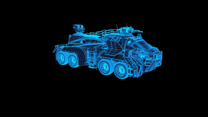 蓝色线框全息科技未来战车动画带通道