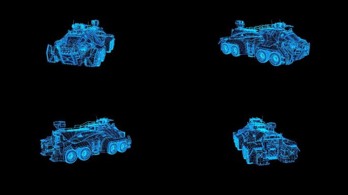 蓝色线框全息科技未来战车动画带通道
