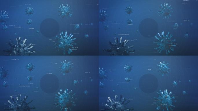 空中漂浮的病毒细胞3D渲染
