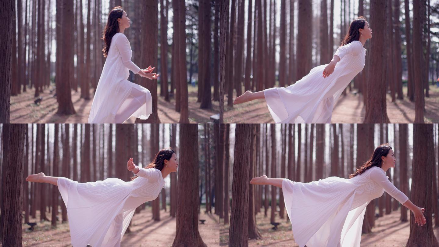 美女在森林里练瑜珈