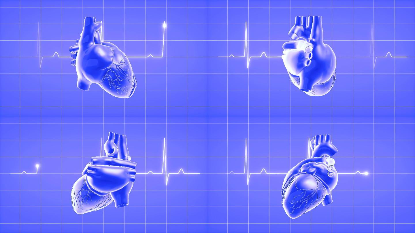 脉搏波形动画心电图动画心脏起搏三维心脏跳