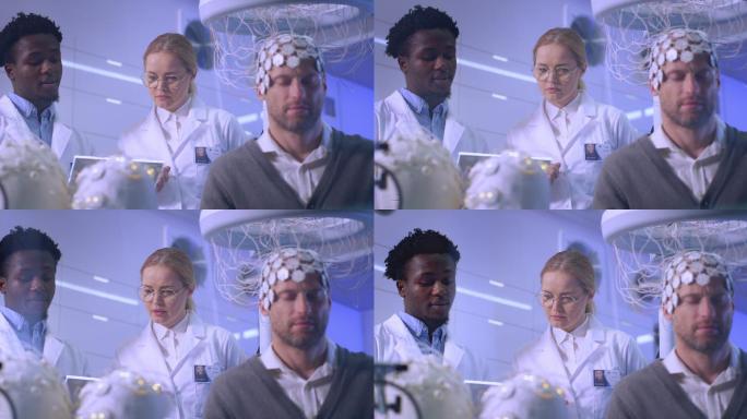 科学家在实验室检查脑波扫描