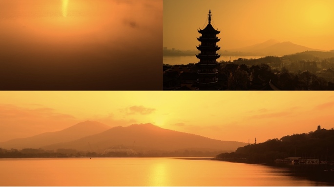 南京鸡鸣寺、玄武湖、朝霞、日出、晨雾