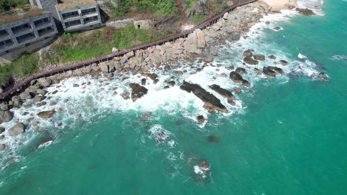 海南沙滩分界洲岛海边海浪4k航拍