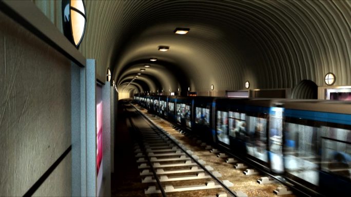 地铁驶过 地铁站  三维镜头 视频素材