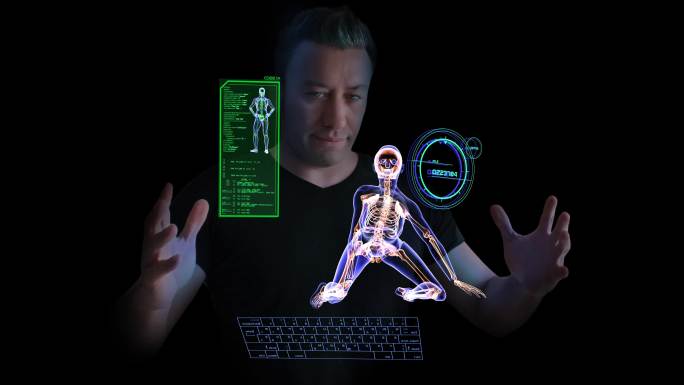 在虚拟模拟器上显示瑜伽姿势骨骼结构动画