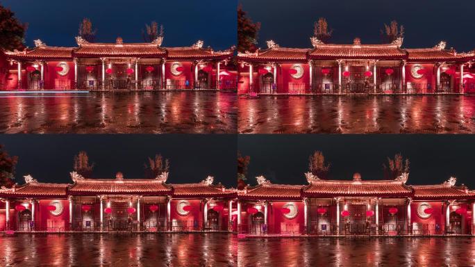 潮洲开元寺雨天夜景延时