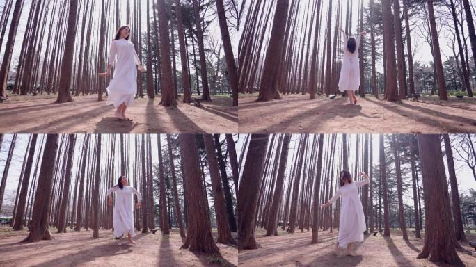 美女在森林里跳舞