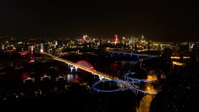 重庆菜园坝大桥航拍夜景延时