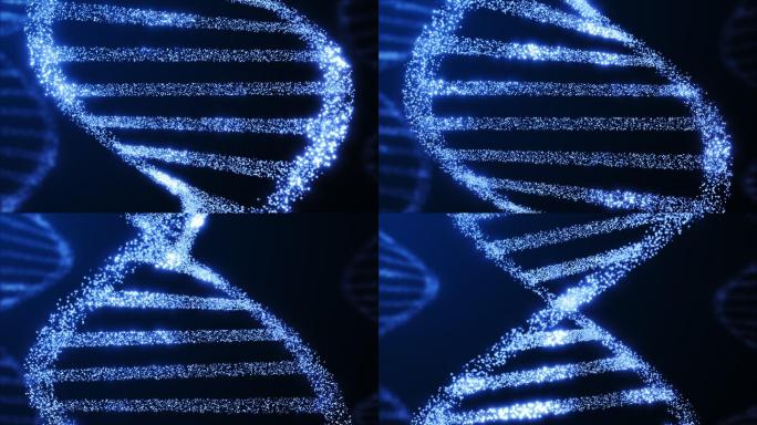 旋转科学蓝色背景医药螺旋结构蓝色光粒子医