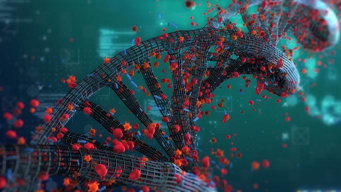 断裂的DNA结构特效视频背景图像展示模板