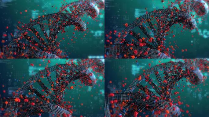 断裂的DNA结构特效视频背景图像展示模板