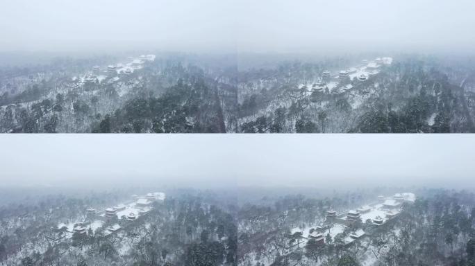 航拍大雪中的清代皇陵建筑沈阳东陵公园