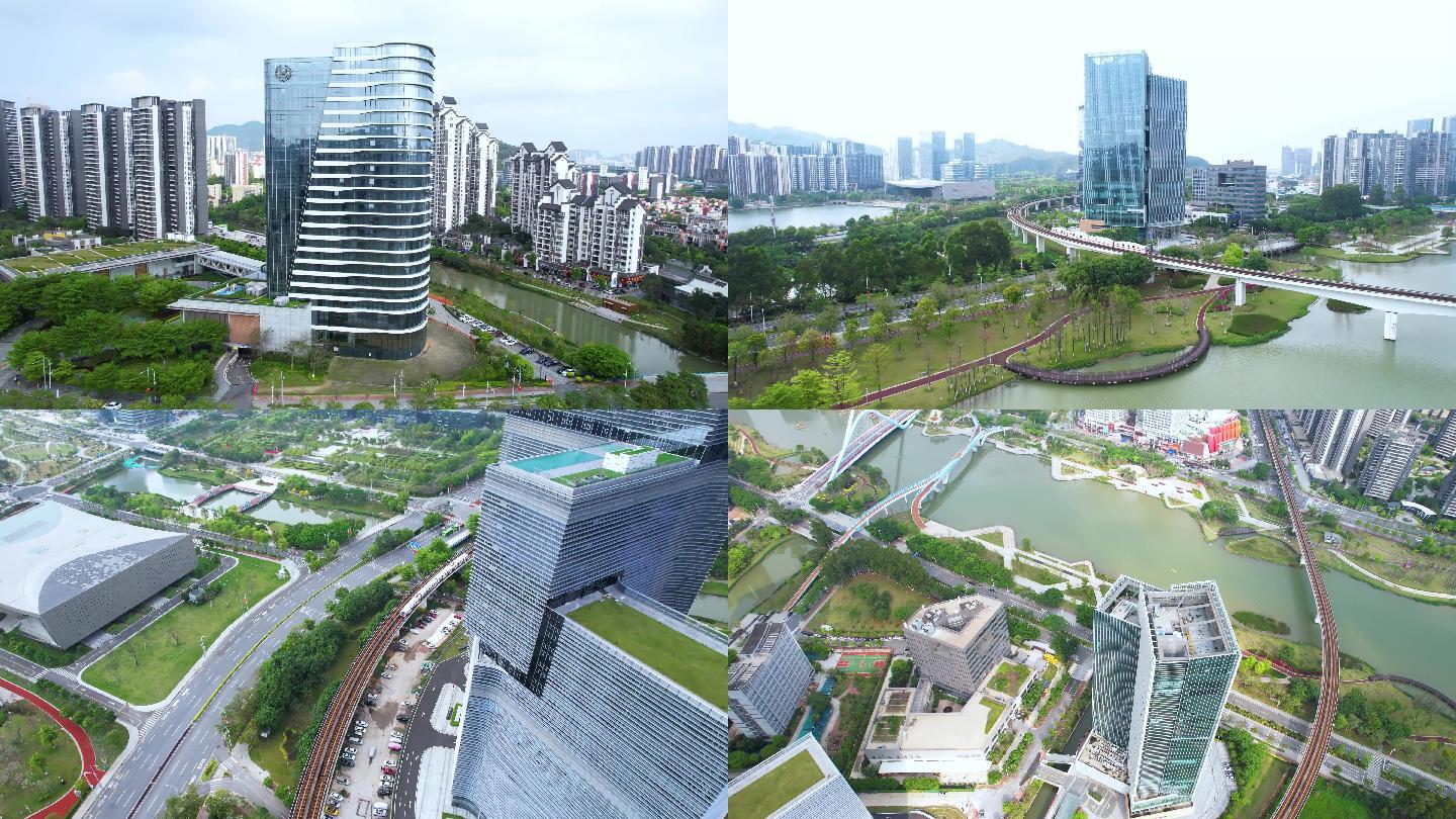 广州南沙蕉门河KB建滔大厦俯视城市航拍