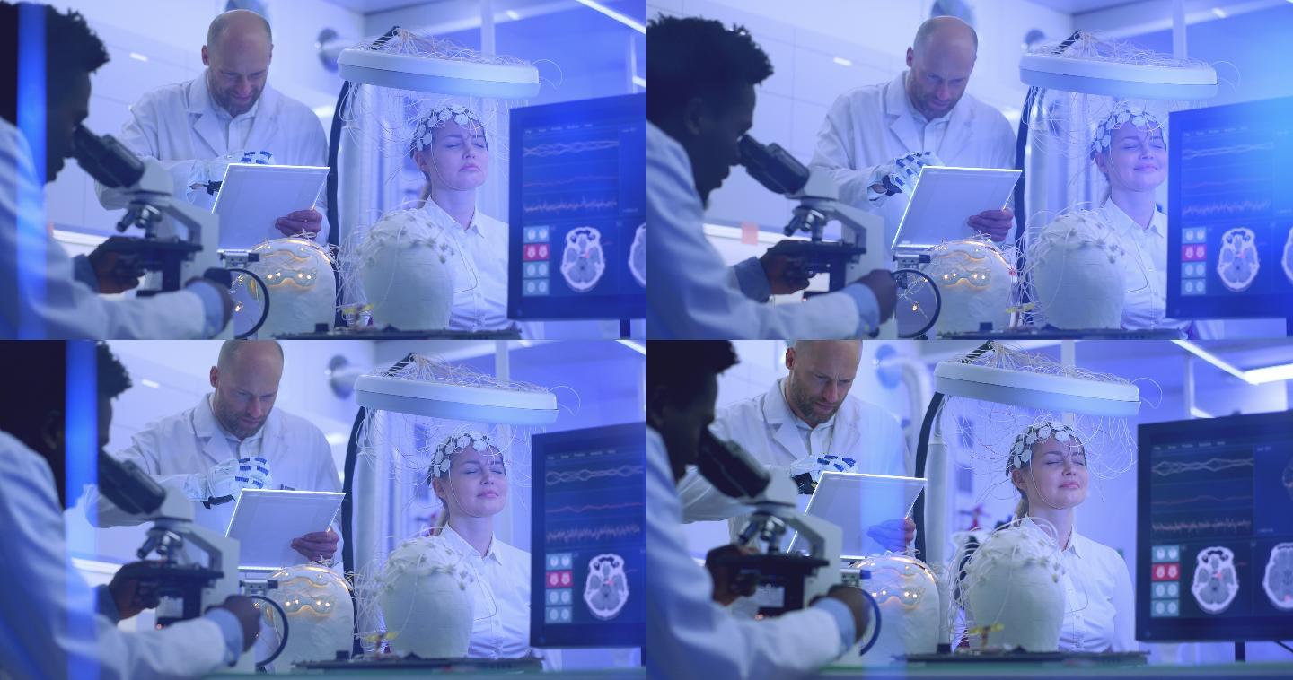 科学家在实验室检查脑波扫描