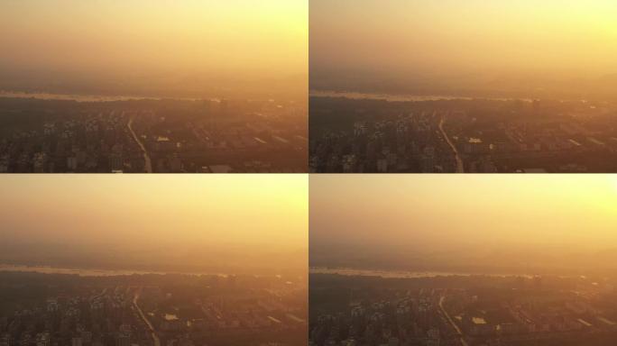 落日黄昏城市航拍镜头组航拍4K