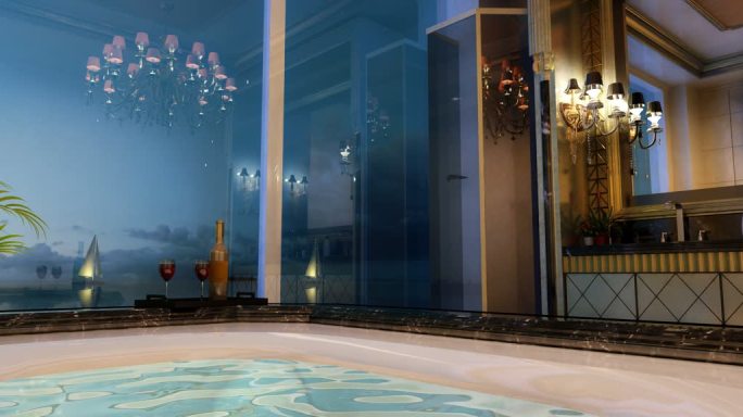 室内游泳池 浴缸 三维镜头 视频素材