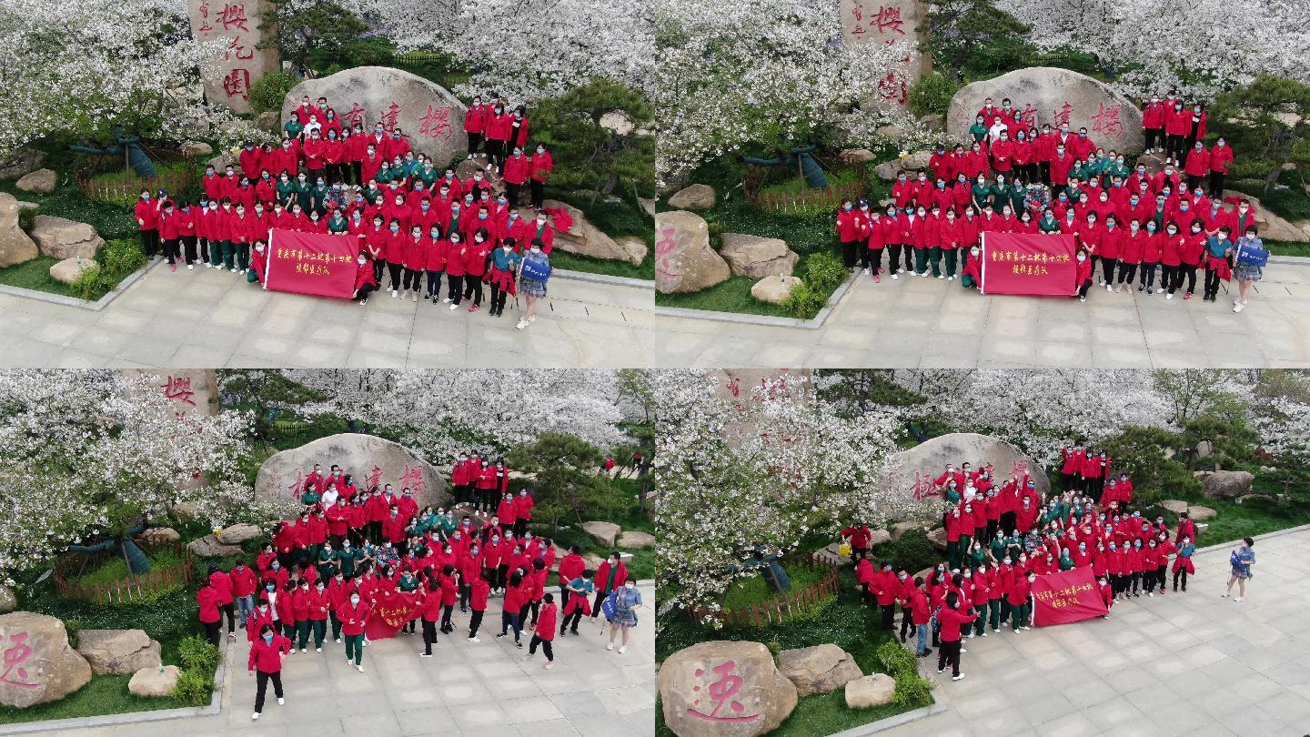 武汉疫情援鄂医生护士合影免费游玩樱花园