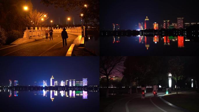 安庆夜景实拍，菱湖公园夜景素材，灯光秀