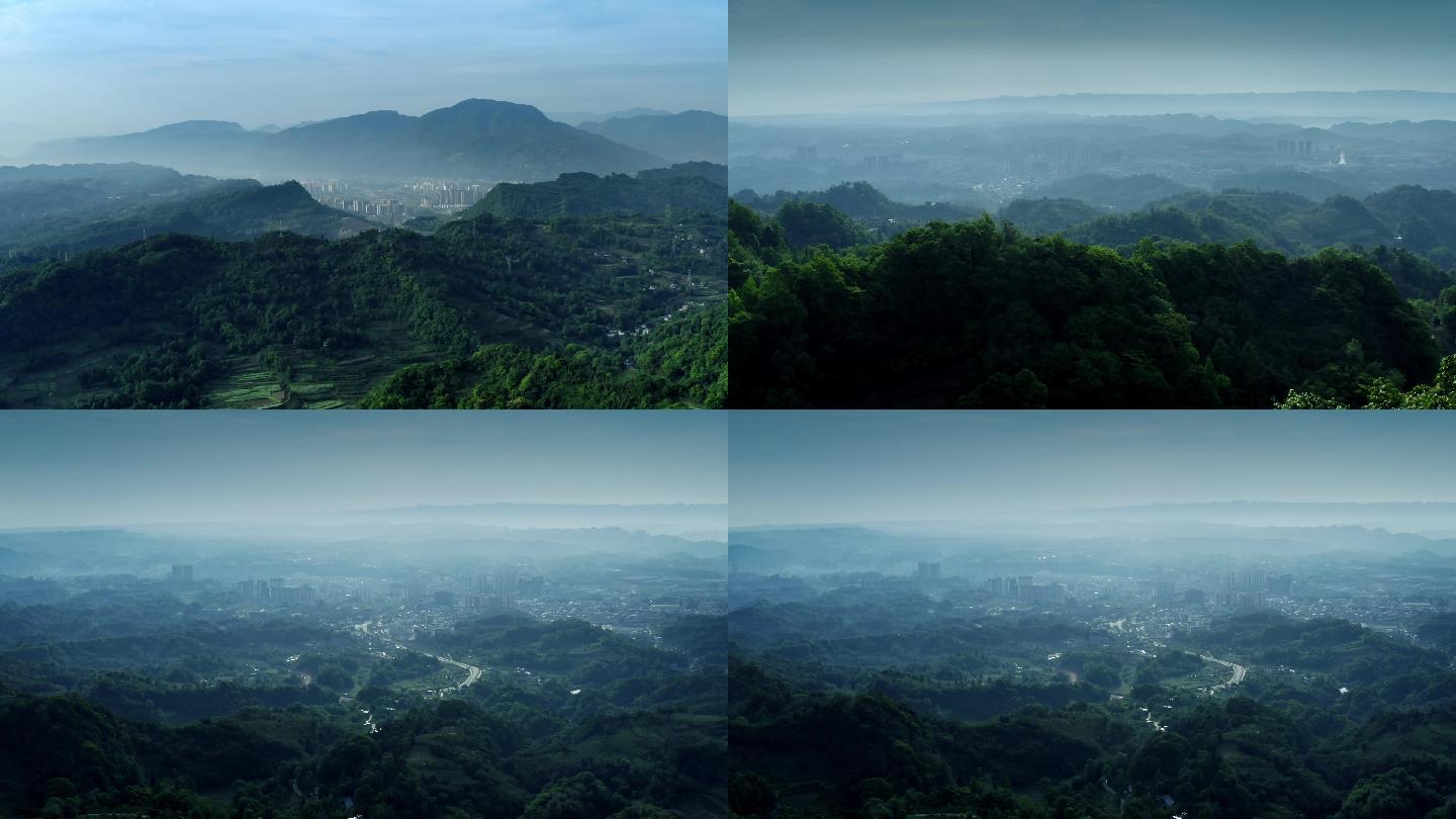 薄雾下的雅安名山城市航拍