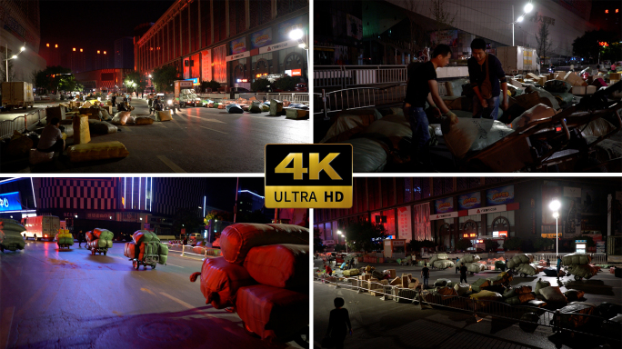 批发市场工人板车搬运货物