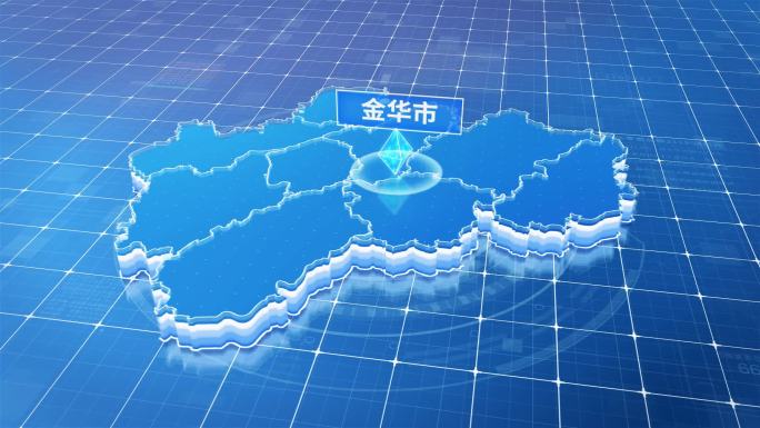 浙江金华市蓝色科技感定位地图ae模板