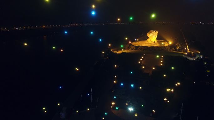 长沙 橘子洲 雕像 无人机编队 升空 光