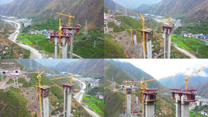 高速公路桥梁建设航拍中景