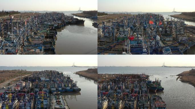 4K原素材-航拍长江禁捕，渔船港口