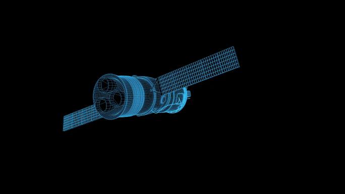 4K线框蓝色科技全息人造卫星动画带通道