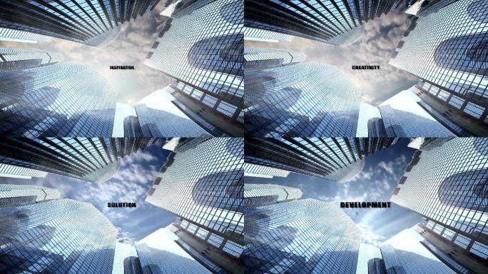 商业用语降落在摩天大楼中央动画