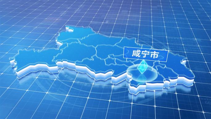 湖北咸宁市蓝色科技感定位地图