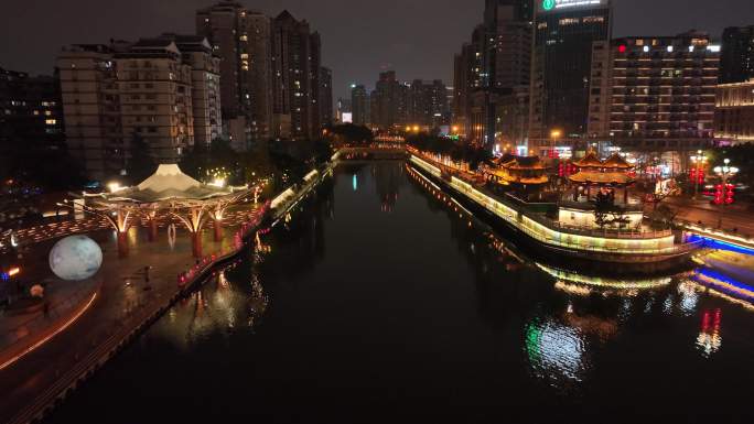 城市成都锦江夜晚合江亭