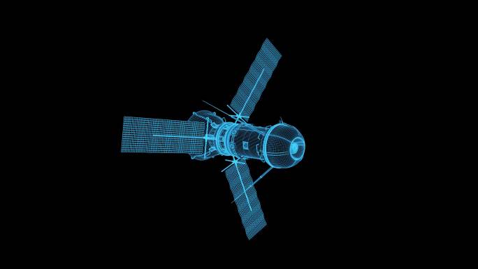 4K线框蓝色科技全息人造卫星动画带通道