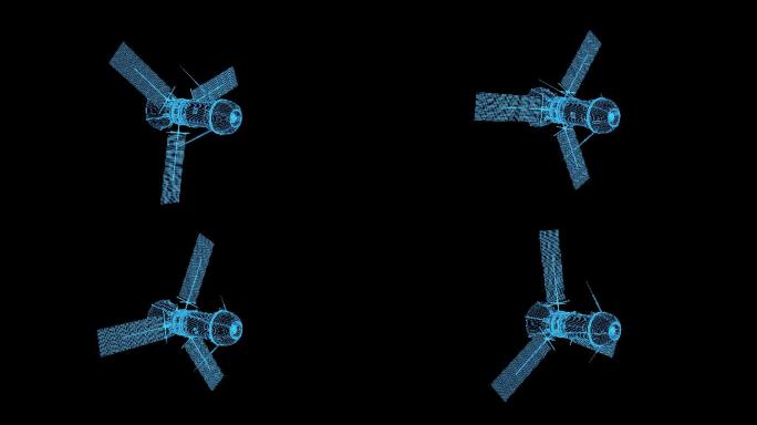 4K线框蓝色科技全息人造卫星动画带通道
