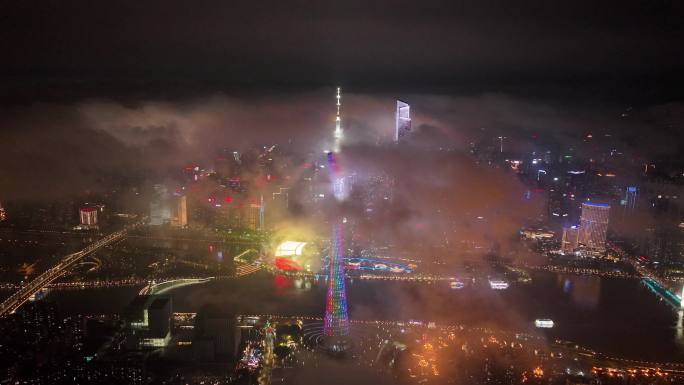 【4K正版素材】极致航拍珠江新城夜光云海