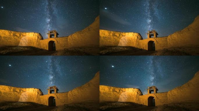 甘肃白银永泰古城夜晚星空银河风光延时