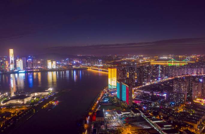 长沙北辰三角洲夜景航拍延时