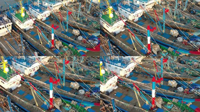 4K原素材-航拍长江禁捕，渔船港口
