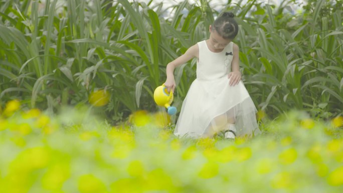 小女孩种树淋花房地产素材种下希望生态环保