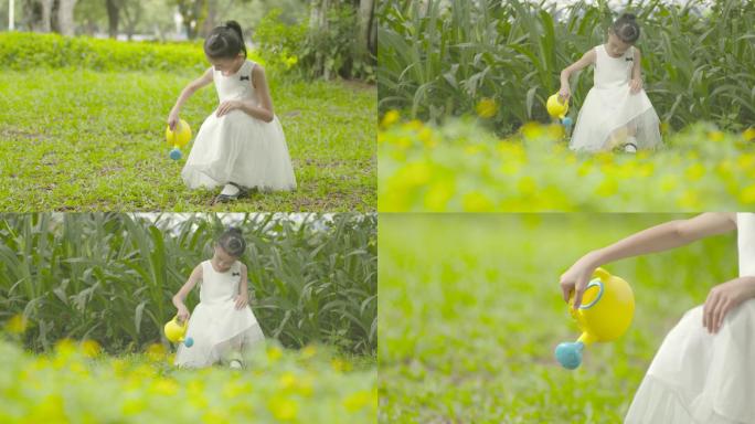 小女孩种树淋花房地产素材种下希望生态环保